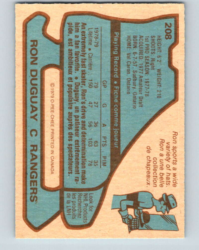 1979-80 O-Pee-Chee #208 Ron Duguay New York Rangers V18700