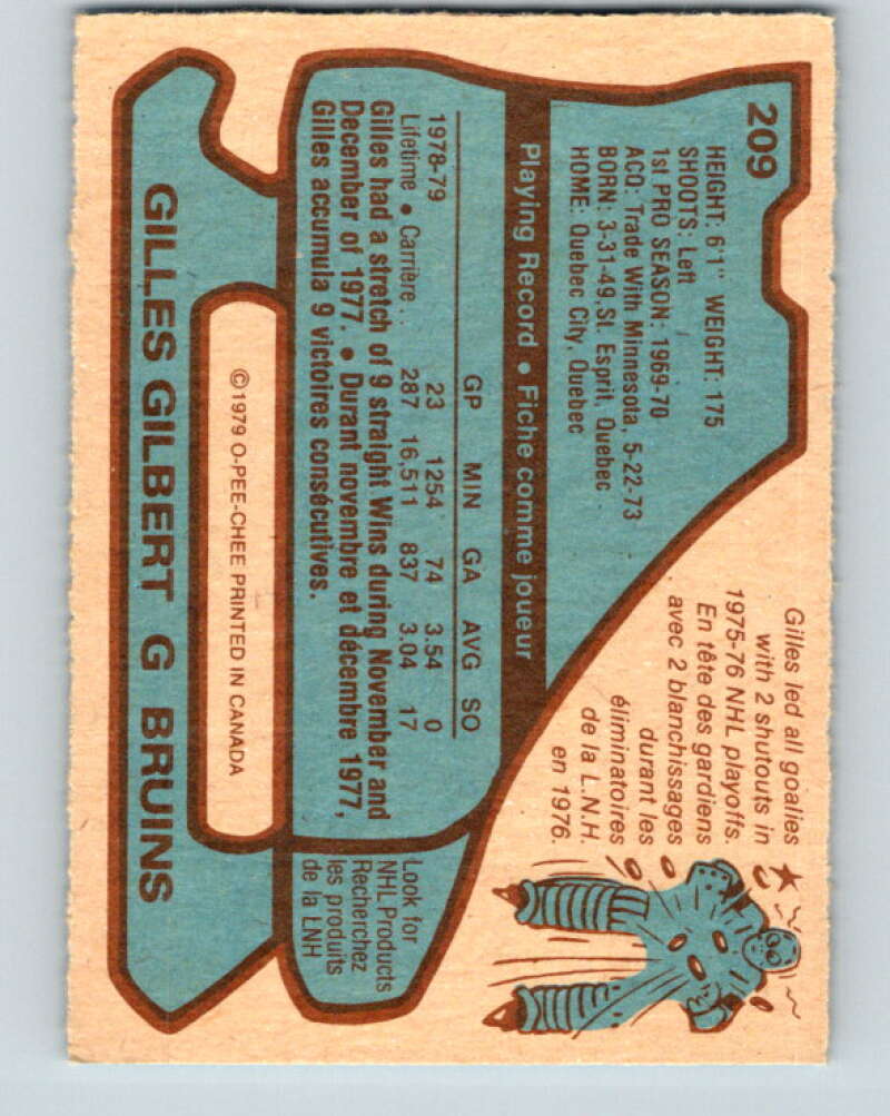 1979-80 O-Pee-Chee #209 Gilles Gilbert Boston Bruins V18704