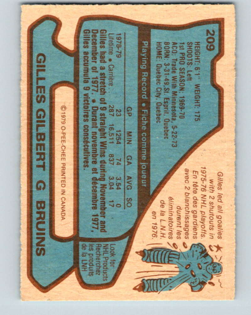 1979-80 O-Pee-Chee #209 Gilles Gilbert Boston Bruins V18705