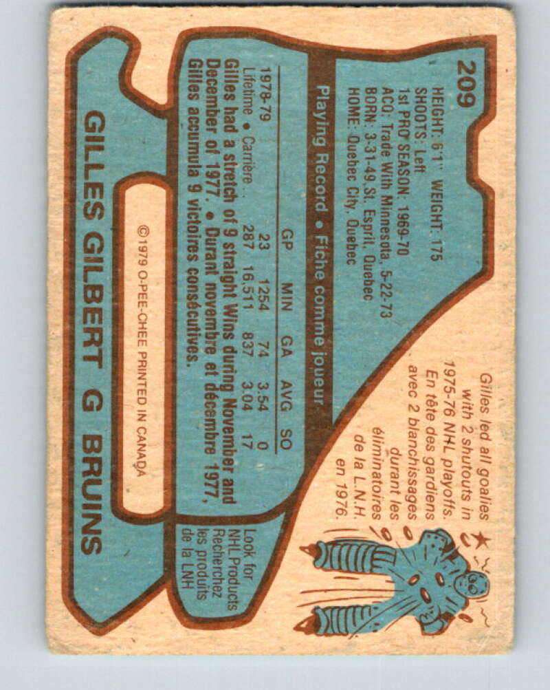1979-80 O-Pee-Chee #209 Gilles Gilbert Boston Bruins V18707