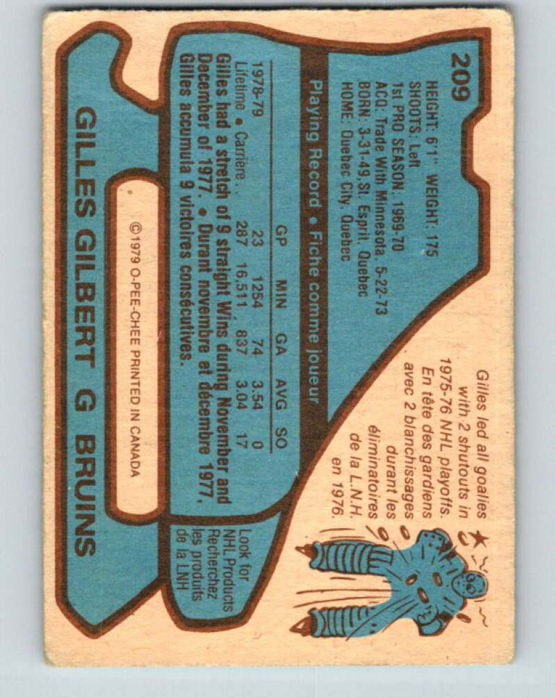 1979-80 O-Pee-Chee #209 Gilles Gilbert Boston Bruins V18708