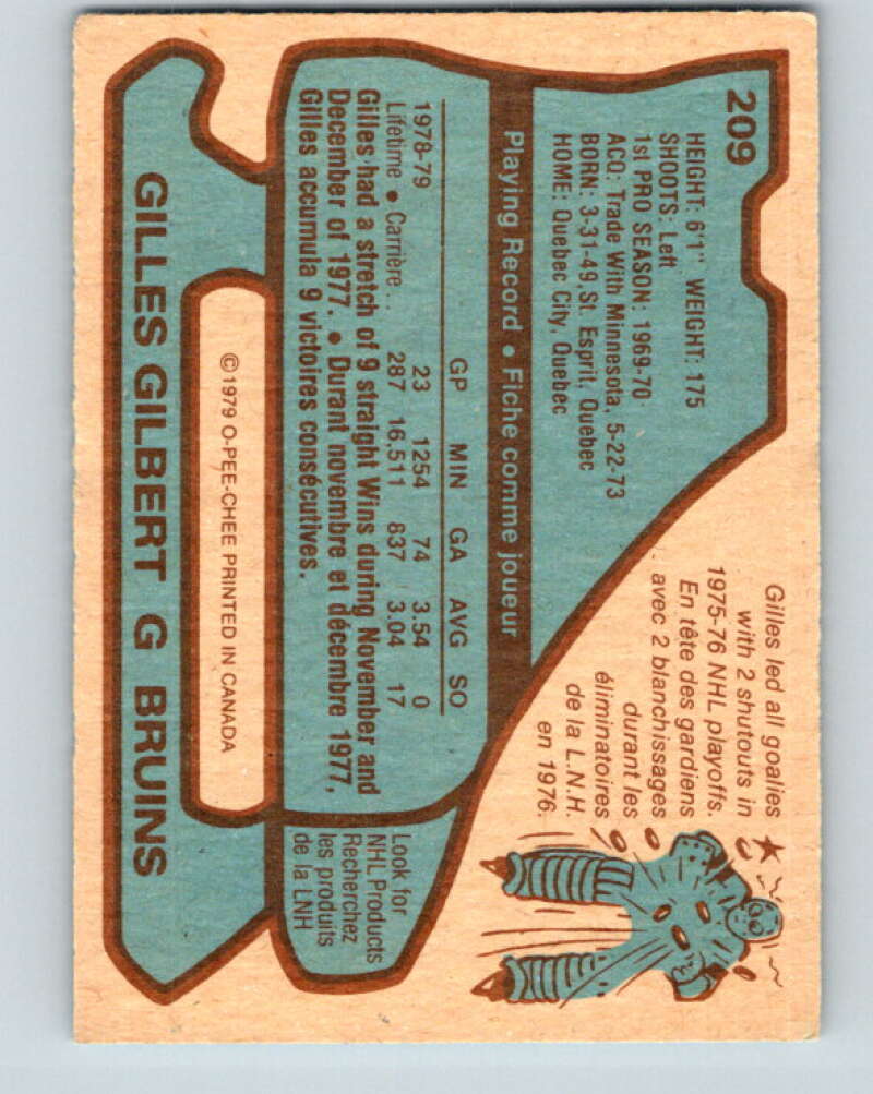 1979-80 O-Pee-Chee #209 Gilles Gilbert Boston Bruins V18709