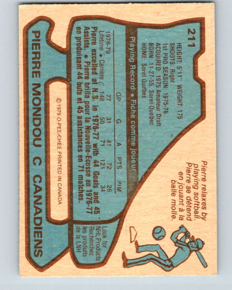1979-80 O-Pee-Chee #211 Pierre Mondou Montreal Canadiens V18722