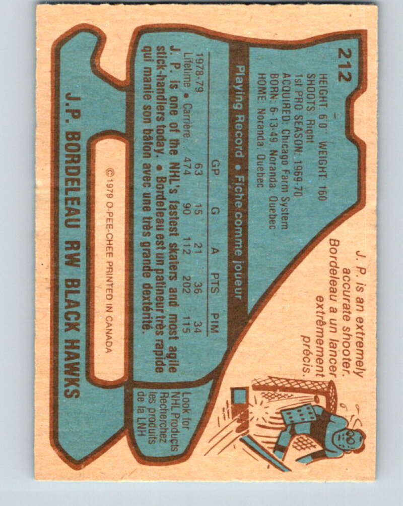 1979-80 O-Pee-Chee #212 J.P. Bordeleau Chicago Blackhawks V18732