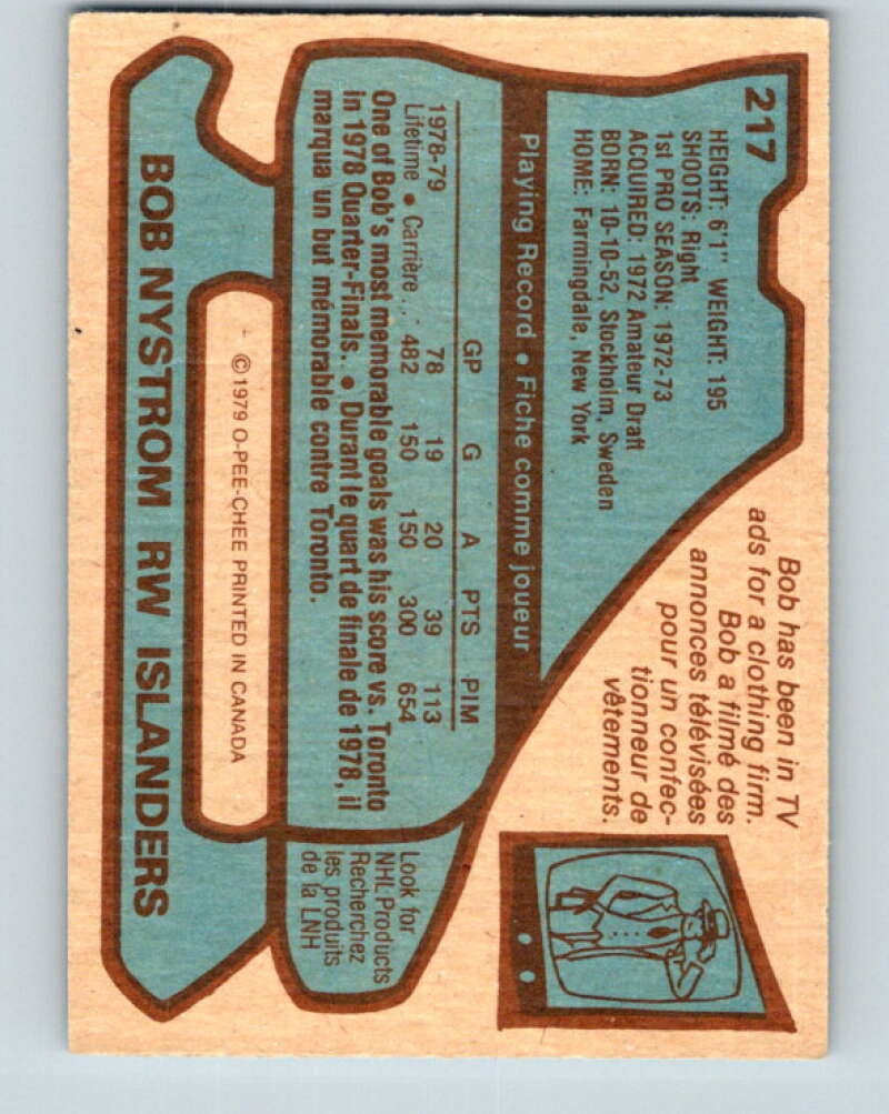 1979-80 O-Pee-Chee #217 Bob Nystrom New York Islanders V18797