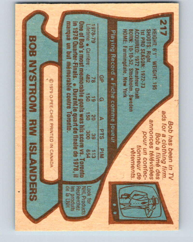 1979-80 O-Pee-Chee #217 Bob Nystrom New York Islanders V18799