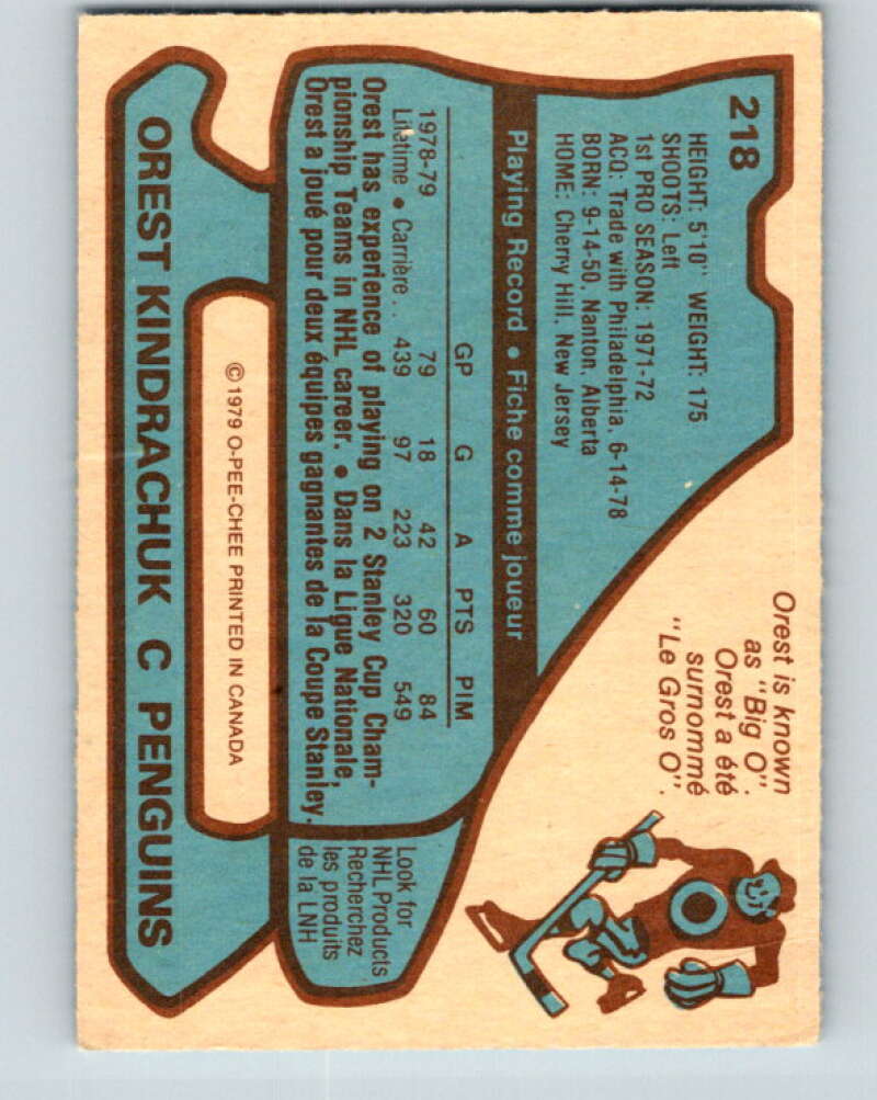1979-80 O-Pee-Chee #218 Orest Kindrachuk Pittsburgh Penguins V18815
