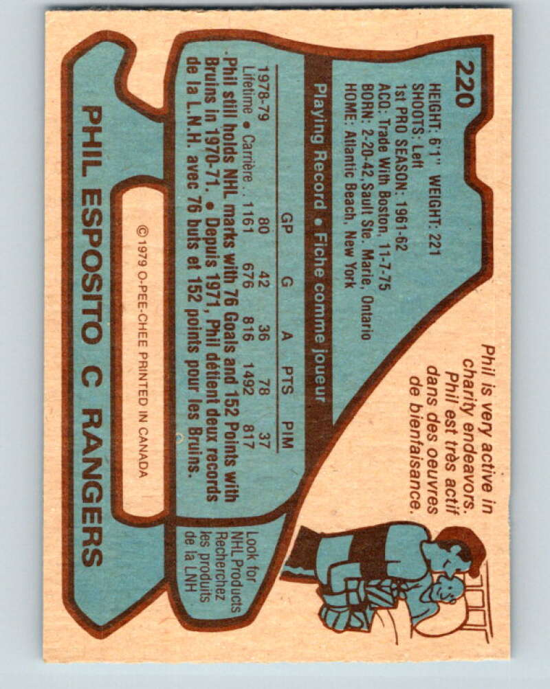 1979-80 O-Pee-Chee #220 Phil Esposito New York Rangers V18843
