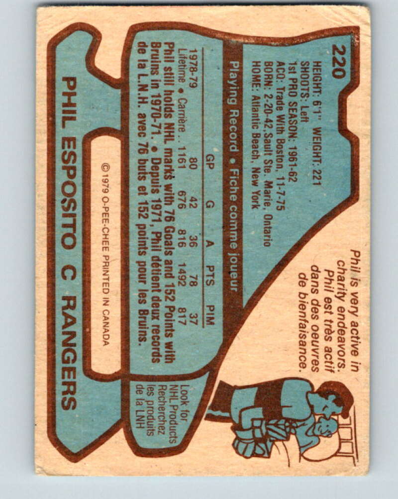1979-80 O-Pee-Chee #220 Phil Esposito New York Rangers V18845