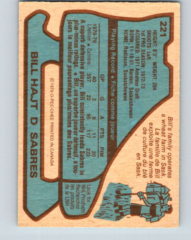 1979-80 O-Pee-Chee #221 Bill Hajt Buffalo Sabres V18850