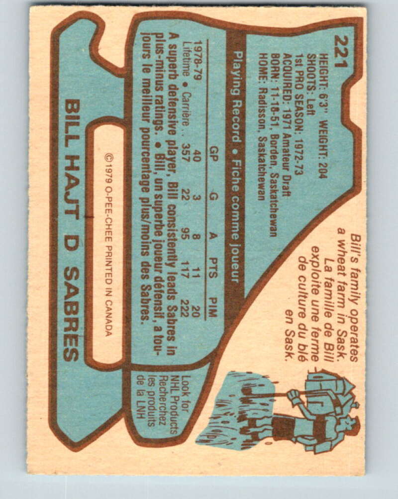 1979-80 O-Pee-Chee #221 Bill Hajt Buffalo Sabres V18853