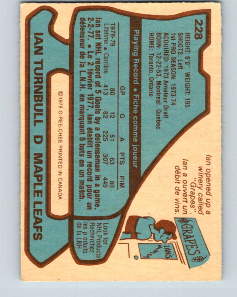 1979-80 O-Pee-Chee #228 Ian Turnbull Toronto Maple Leafs V18924