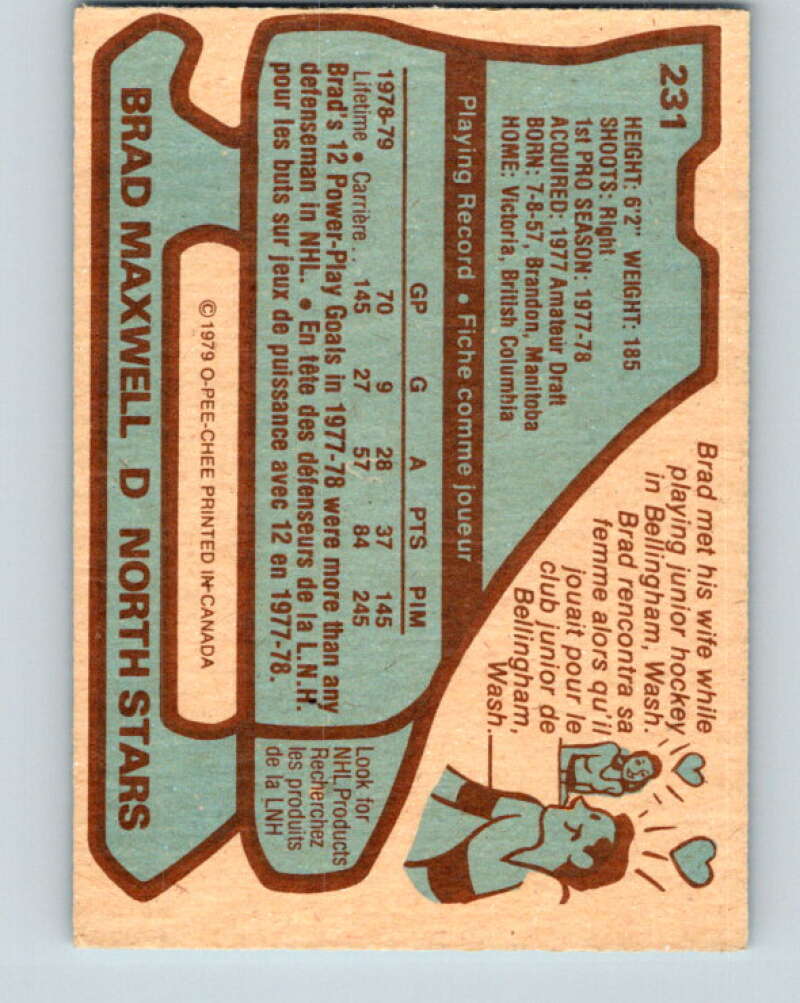 1979-80 O-Pee-Chee #231 Brad Maxwell Minnesota North Stars V18952