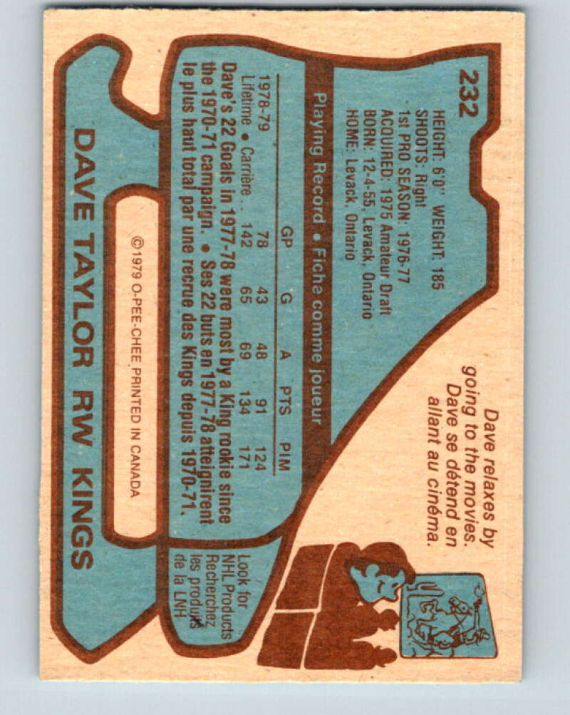 1979-80 O-Pee-Chee #232 Dave Taylor Los Angeles Kings V18964