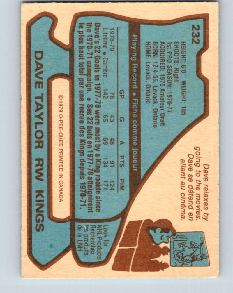 1979-80 O-Pee-Chee #232 Dave Taylor Los Angeles Kings V18967