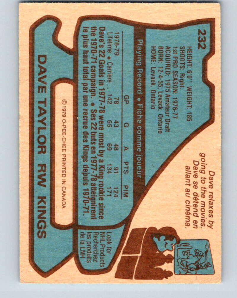 1979-80 O-Pee-Chee #232 Dave Taylor Los Angeles Kings V18972