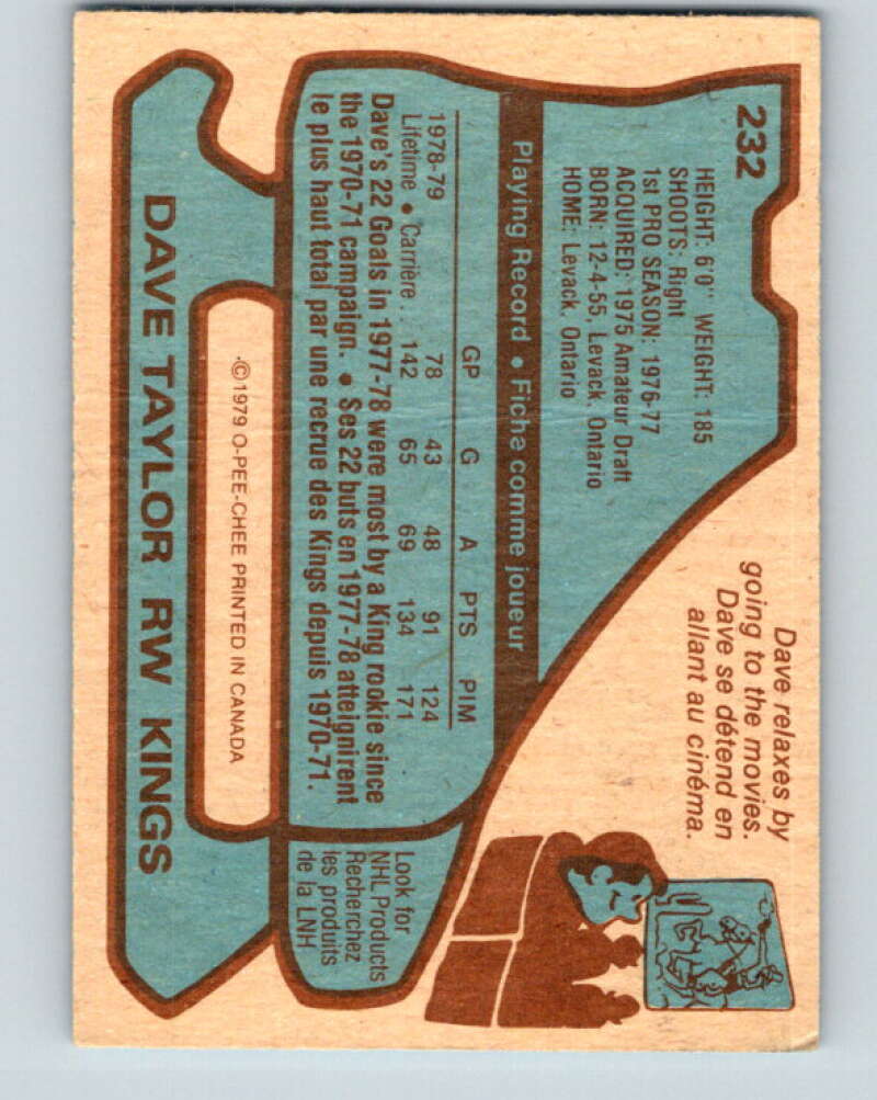 1979-80 O-Pee-Chee #232 Dave Taylor Los Angeles Kings V18975