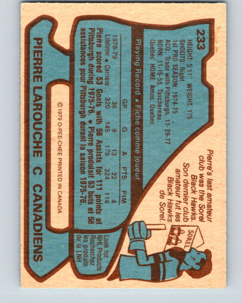 1979-80 O-Pee-Chee #233 Pierre Larouche Montreal Canadiens V18984