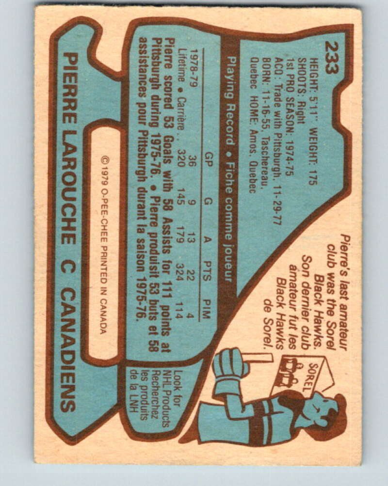 1979-80 O-Pee-Chee #233 Pierre Larouche Montreal Canadiens V18987