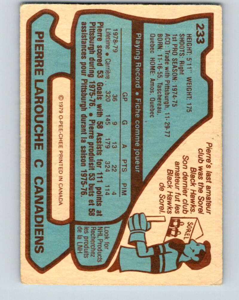 1979-80 O-Pee-Chee #233 Pierre Larouche Montreal Canadiens V18988