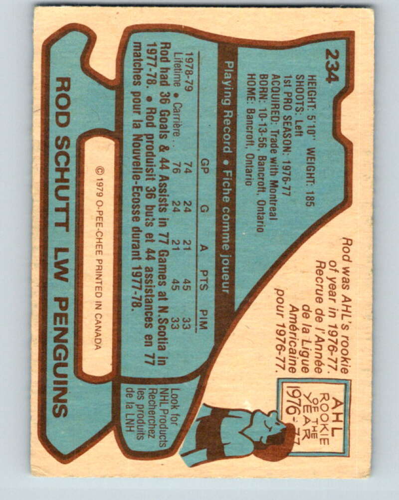 1979-80 O-Pee-Chee #234 Rod Schutt RC Rookie Pittsburgh Penguins V18996
