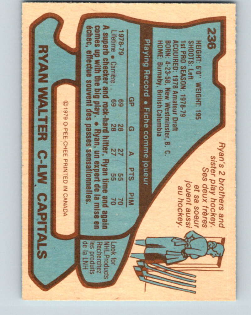 1979-80 O-Pee-Chee #236 Ryan Walter RC Rookie Washington Capitals V19009