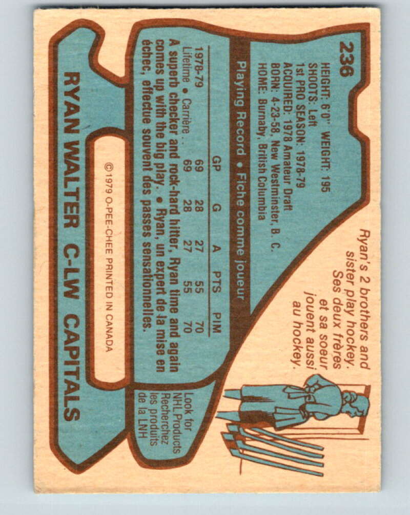1979-80 O-Pee-Chee #236 Ryan Walter RC Rookie Washington Capitals V19010