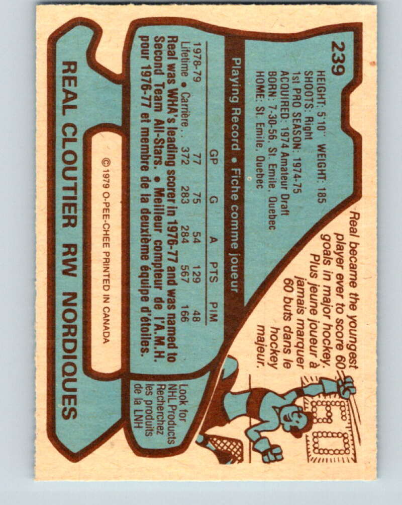1979-80 O-Pee-Chee #239 Real Cloutier Quebec Nordiques V19033