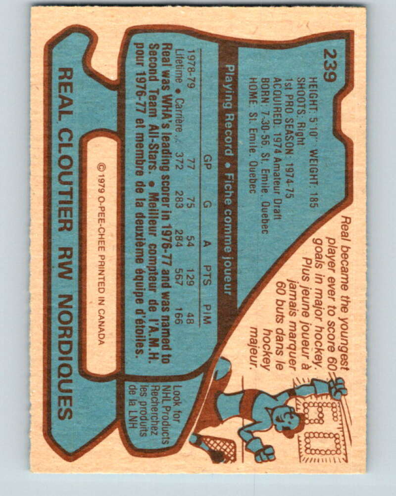 1979-80 O-Pee-Chee #239 Real Cloutier Quebec Nordiques V19037