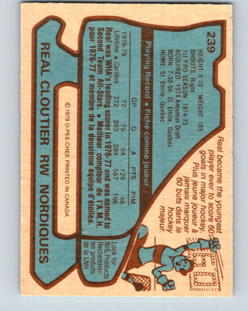 1979-80 O-Pee-Chee #239 Real Cloutier Quebec Nordiques V19040
