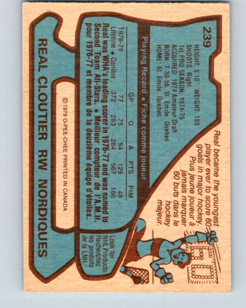 1979-80 O-Pee-Chee #239 Real Cloutier Quebec Nordiques V19041