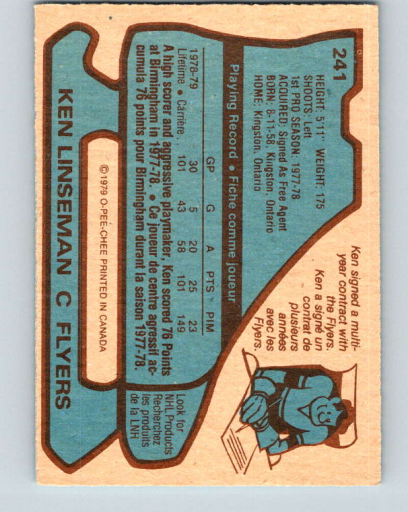 1979-80 O-Pee-Chee #241 Ken Linseman RC Rookie Philadelphia Flyers V19054
