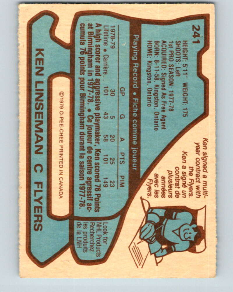 1979-80 O-Pee-Chee #241 Ken Linseman RC Rookie Philadelphia Flyers V19061
