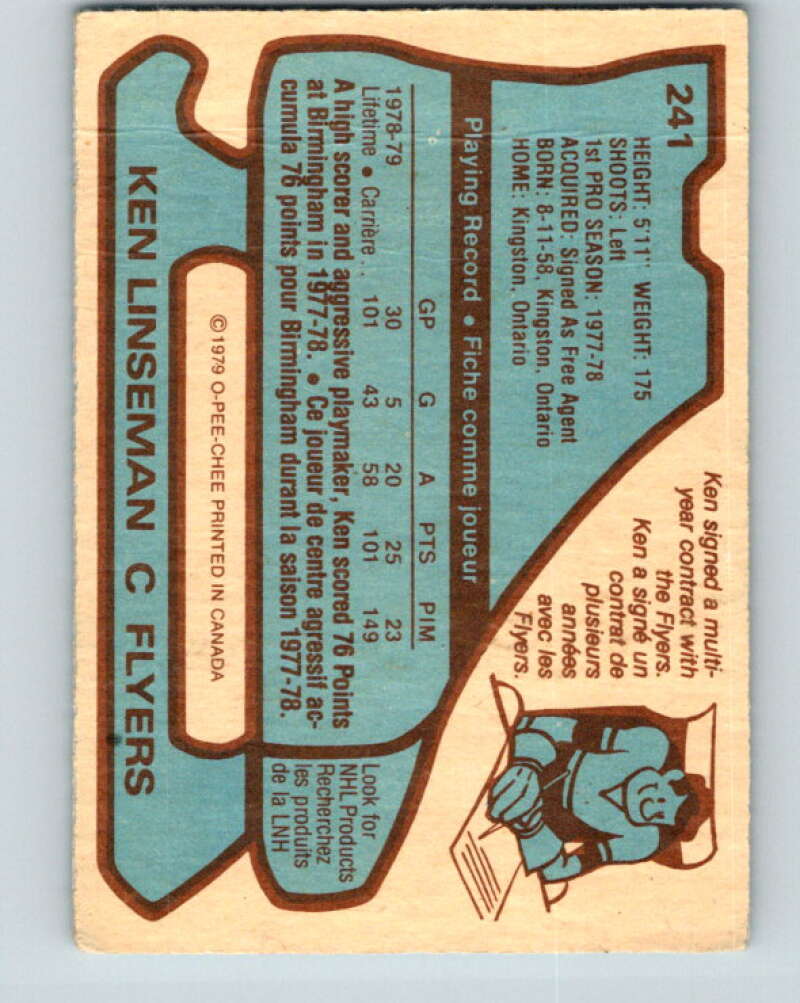 1979-80 O-Pee-Chee #241 Ken Linseman RC Rookie Philadelphia Flyers V19063