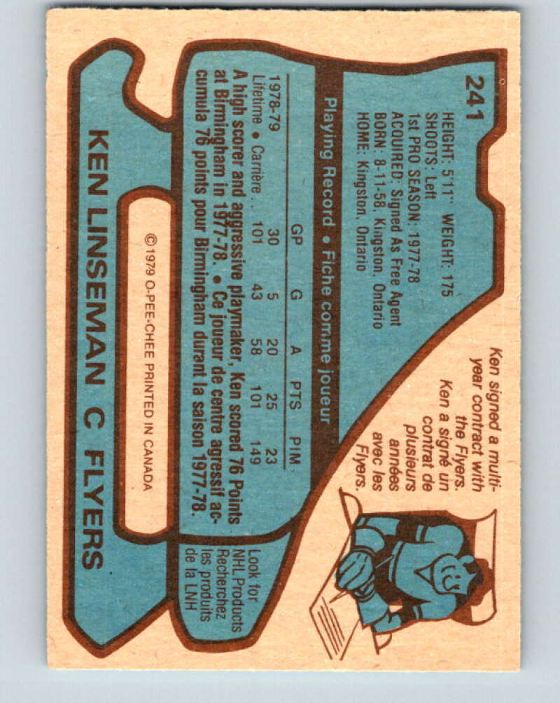 1979-80 O-Pee-Chee #241 Ken Linseman RC Rookie Philadelphia Flyers V19065