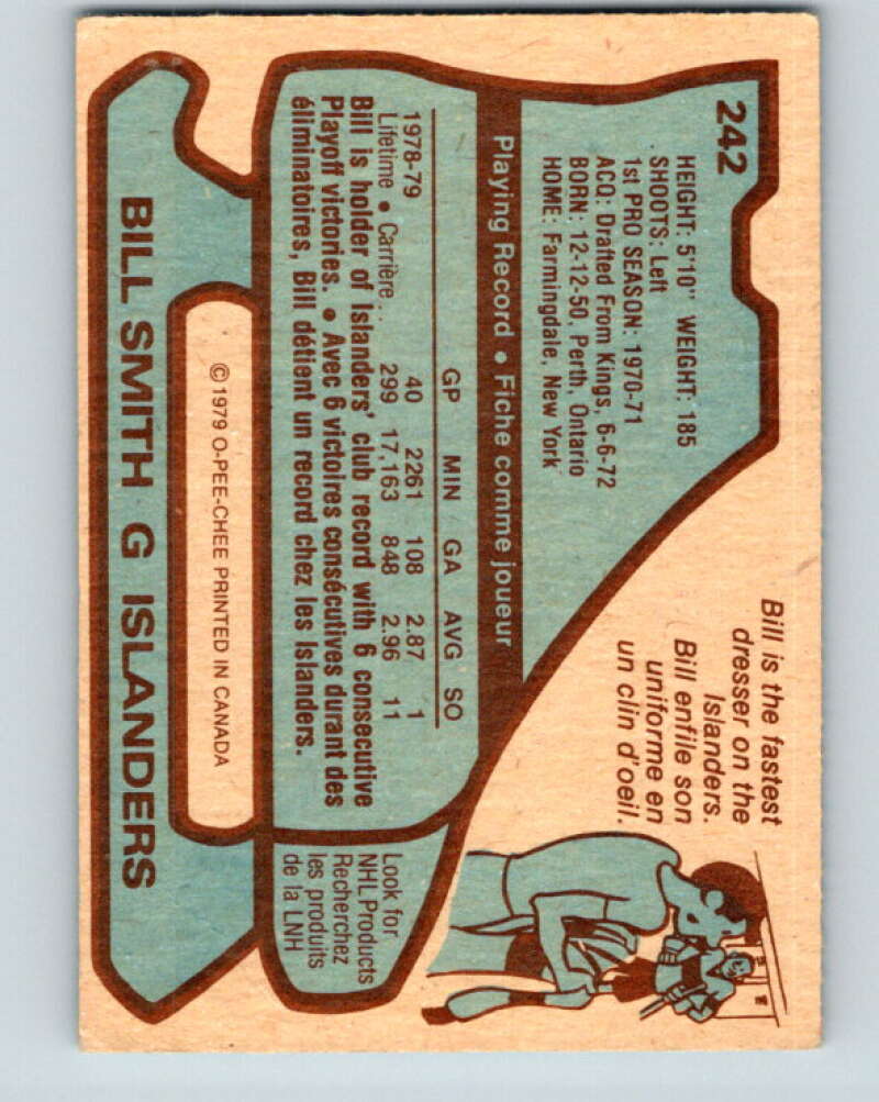 1979-80 O-Pee-Chee #242 Billy Smith New York Islanders V19073