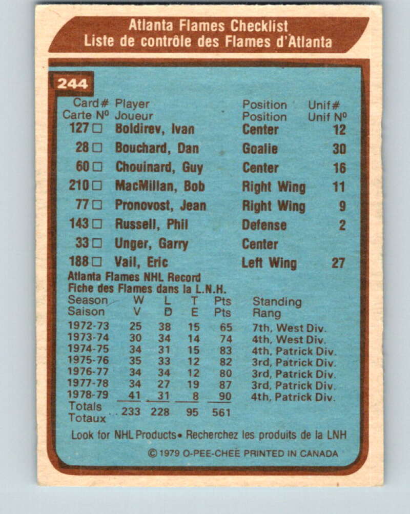 1979-80 O-Pee-Chee #244 Atlanta Flames CL Atlanta Flames V19090