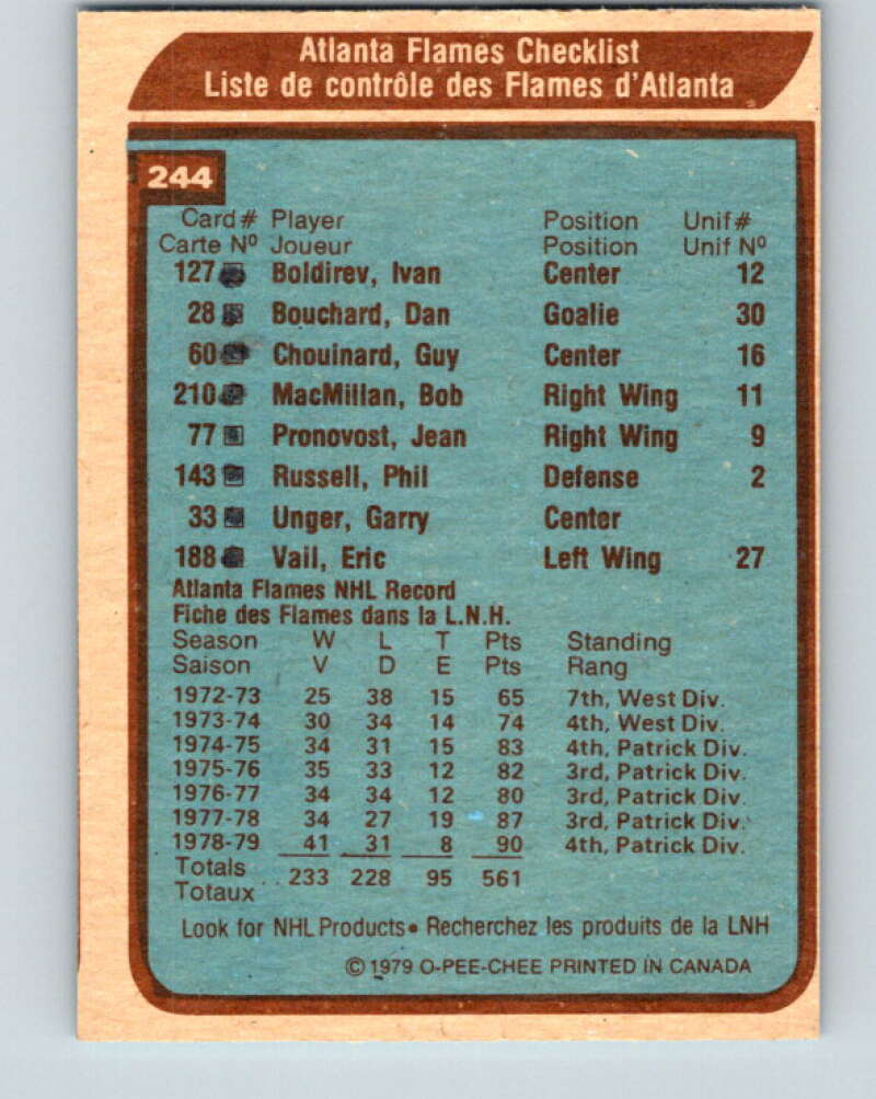 1979-80 O-Pee-Chee #244 Atlanta Flames CL Atlanta Flames V19095