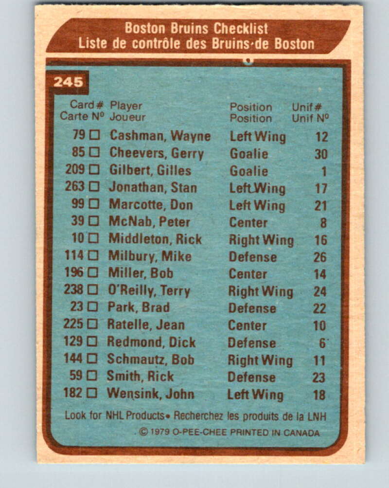 1979-80 O-Pee-Chee #245 Boston Bruins CL Boston Bruins V19098