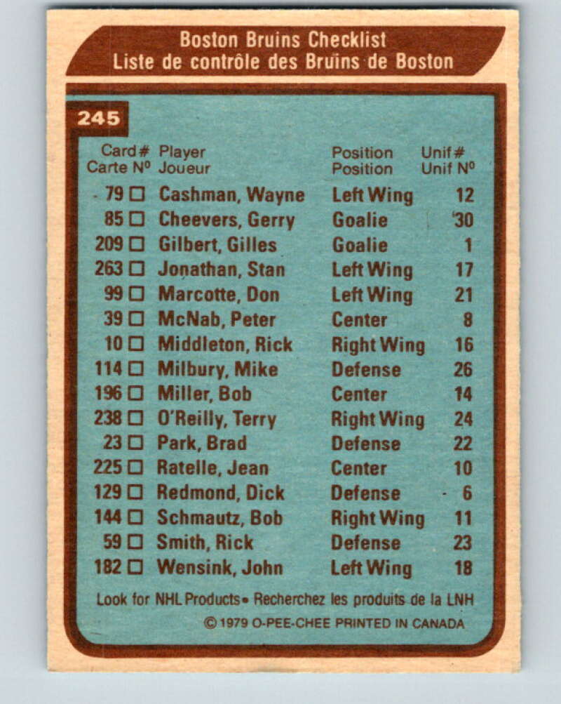 1979-80 O-Pee-Chee #245 Boston Bruins CL Boston Bruins V19099