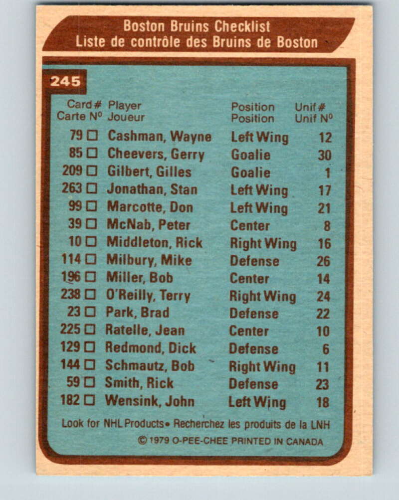 1979-80 O-Pee-Chee #245 Boston Bruins CL Boston Bruins V19100