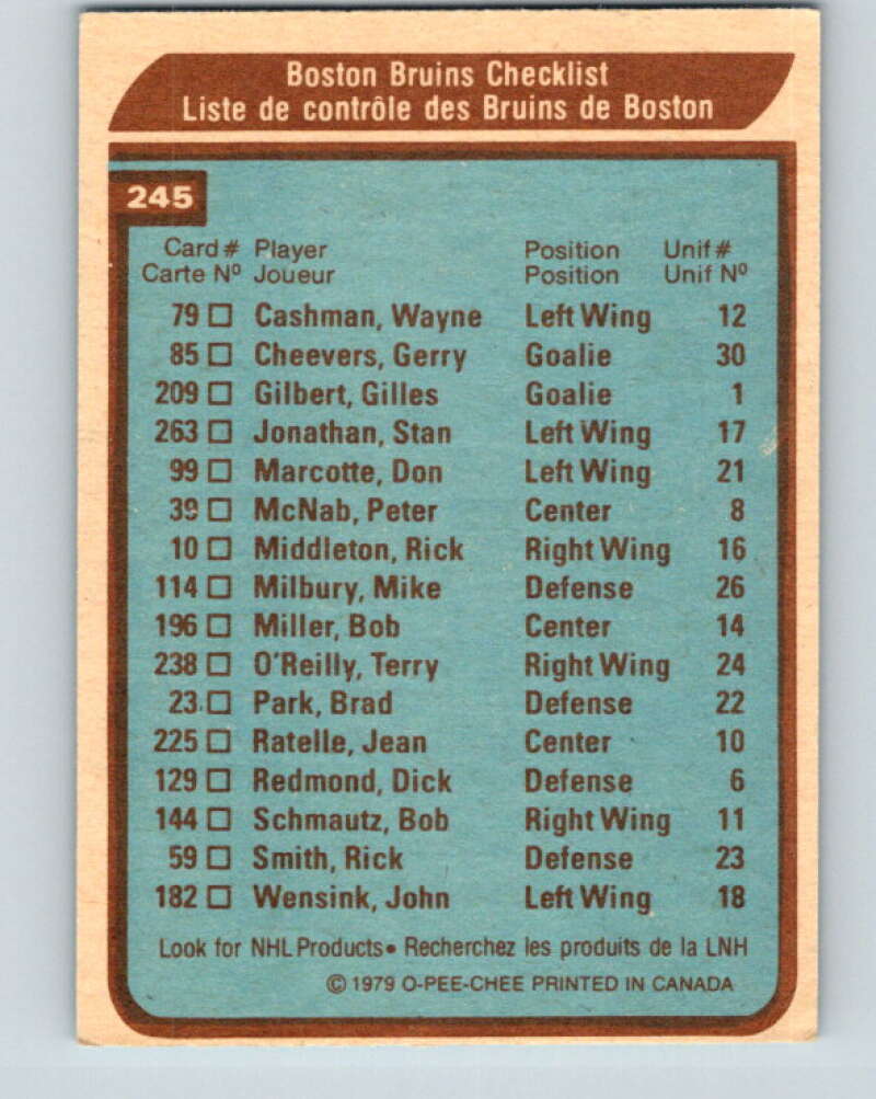 1979-80 O-Pee-Chee #245 Boston Bruins CL Boston Bruins V19101