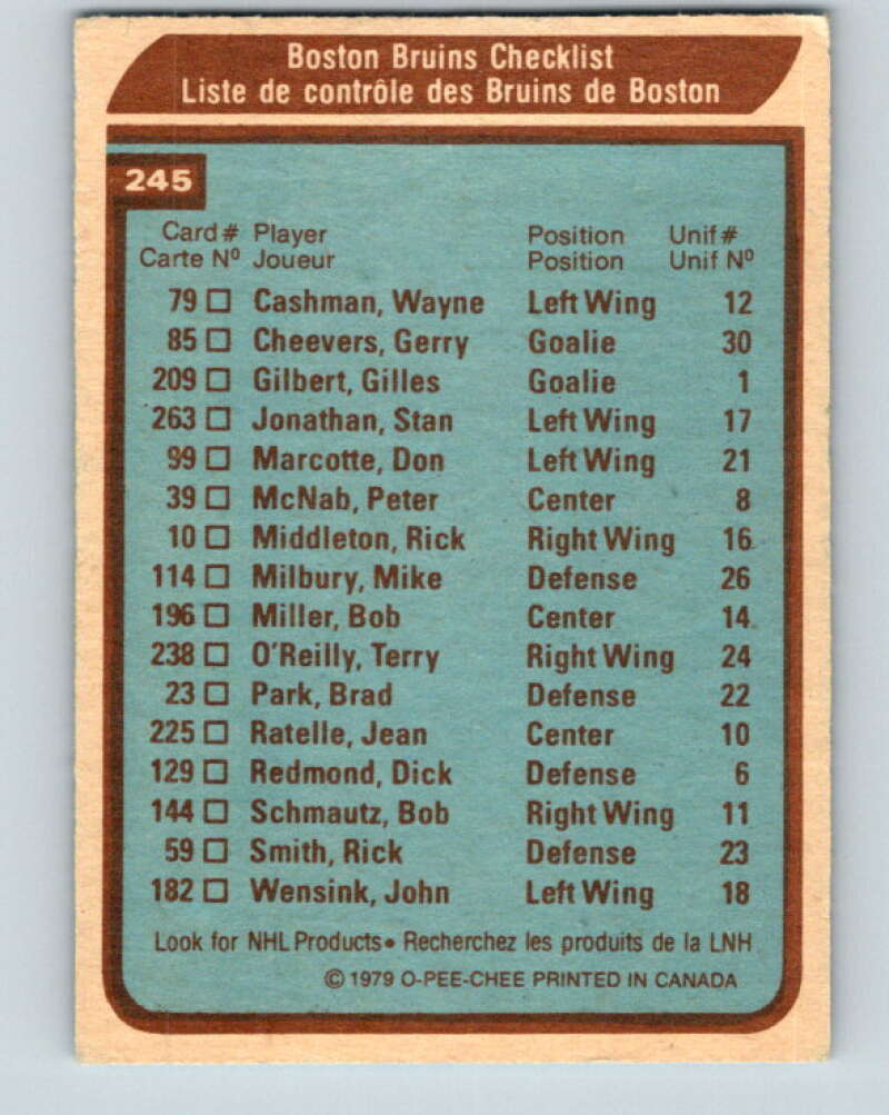 1979-80 O-Pee-Chee #245 Boston Bruins CL Boston Bruins V19102