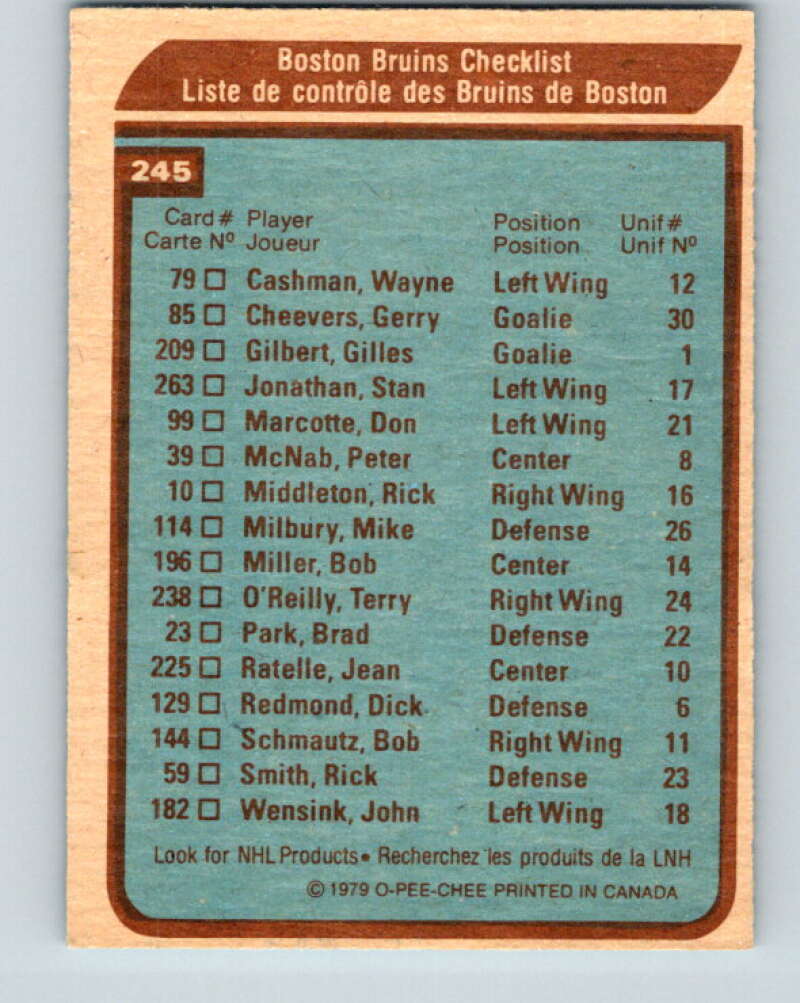 1979-80 O-Pee-Chee #245 Boston Bruins CL Boston Bruins V19103