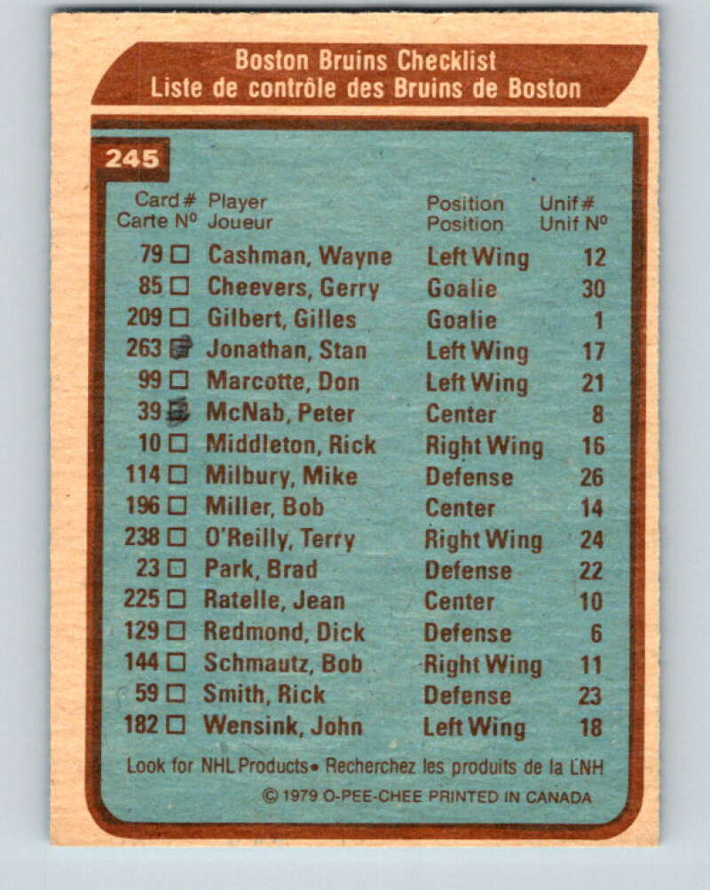 1979-80 O-Pee-Chee #245 Boston Bruins CL Boston Bruins V19105