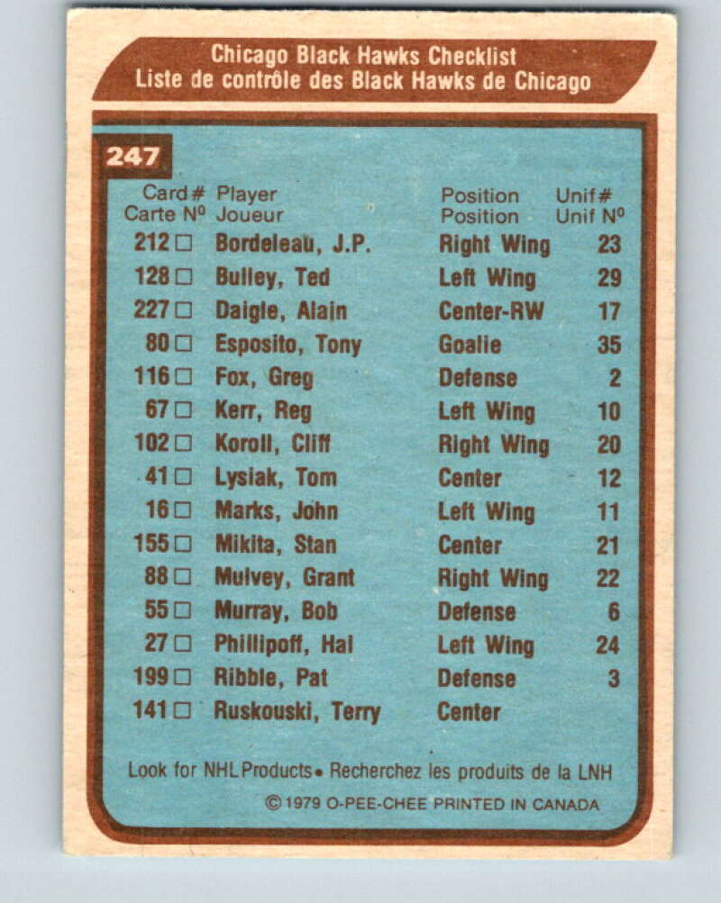 1979-80 O-Pee-Chee #247 Blackhawks Team CL Chicago Blackhawks V19120