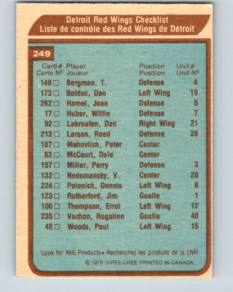 1979-80 O-Pee-Chee #249 Red Wings Team CL Detroit Red Wings V19140