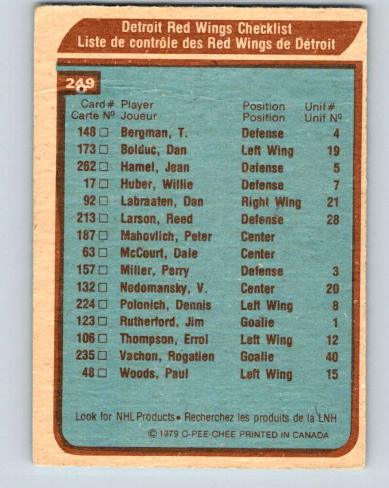 1979-80 O-Pee-Chee #249 Red Wings Team CL Detroit Red Wings V19141