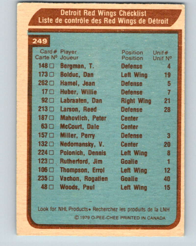 1979-80 O-Pee-Chee #249 Red Wings Team CL Detroit Red Wings V19142