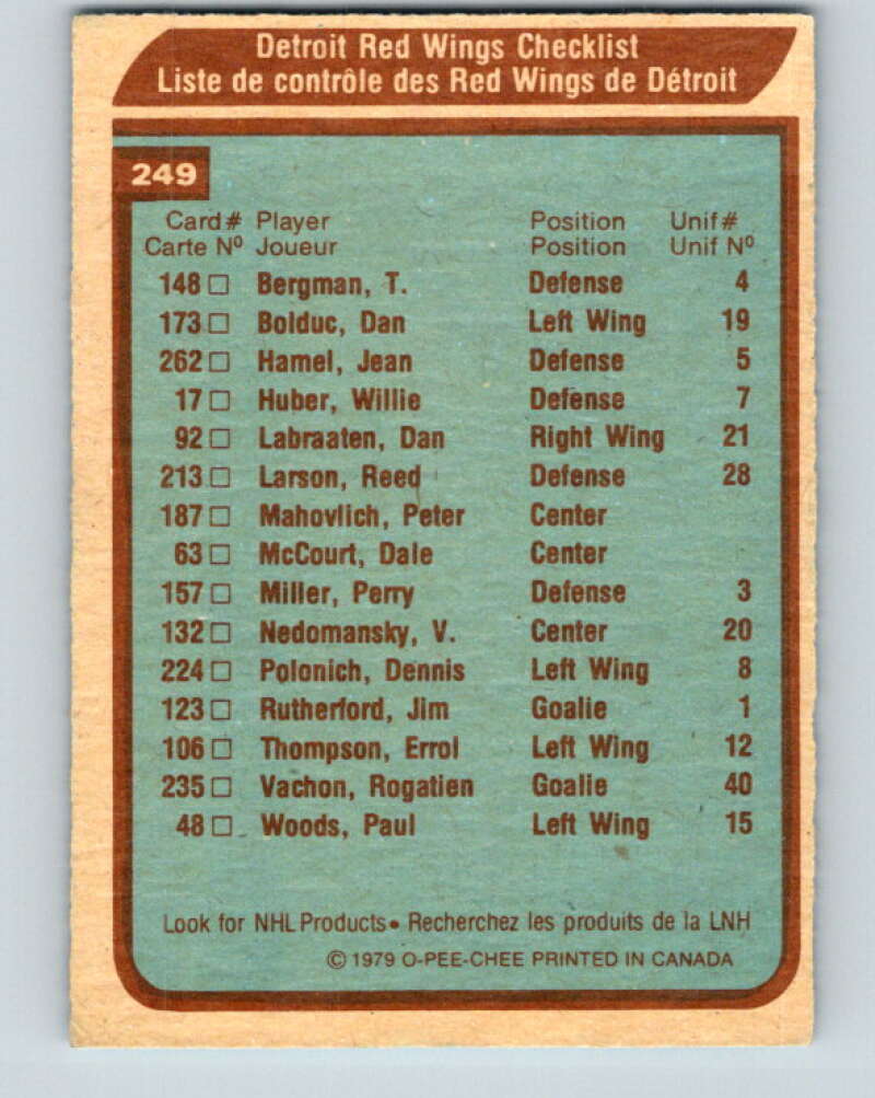 1979-80 O-Pee-Chee #249 Red Wings Team CL Detroit Red Wings V19144